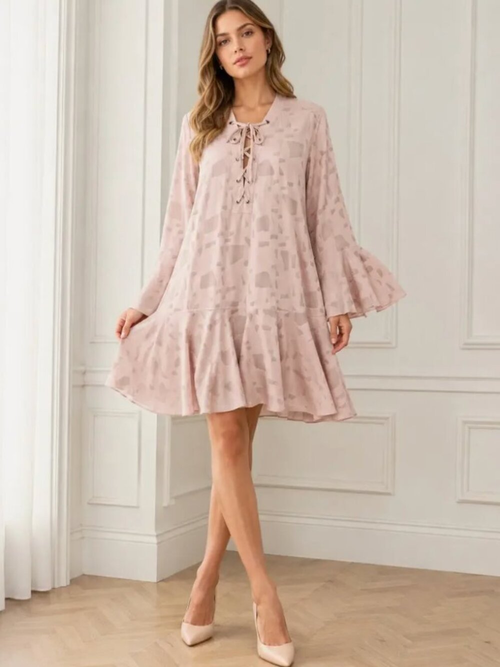 IRO Blush Sheer Lace-Up Long Sleeve Dress season 16W, Vintage